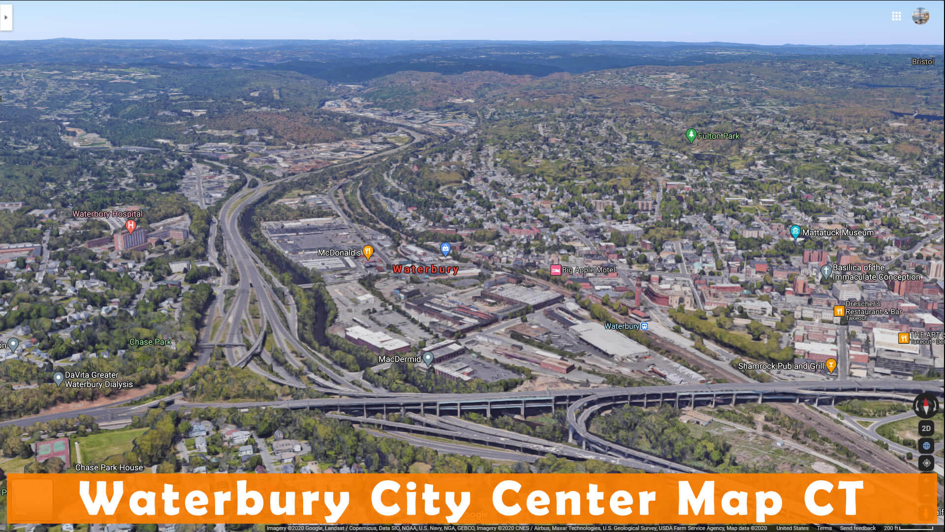 Waterbury Ville Centrer Carte CT